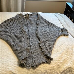 Moth Anthropologie ROCIA Gray Wool Waffle knit Draped Open Ruffle Cardigan XS